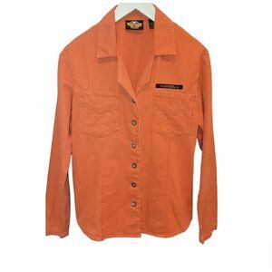 Harley Davidson Women's Western Yoke Burnt Orange ButtonDown Long Sleeve Shirt L